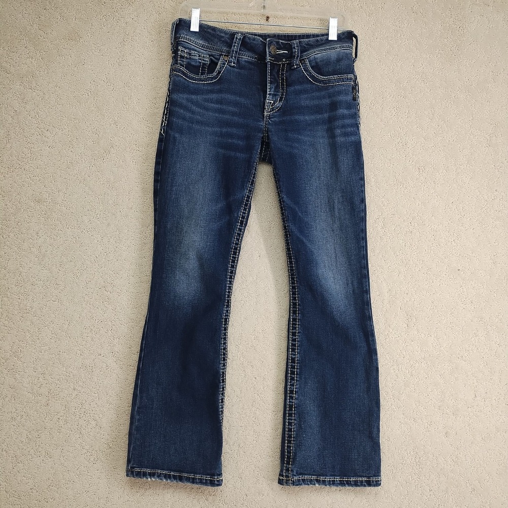 Silver Jeans Womens W26 Suki Bootcut Jeans Medium Blue Stretch Low Rise Contrast